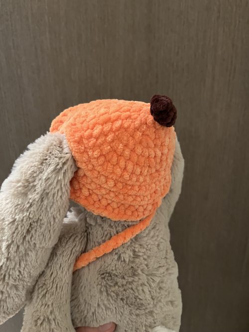Gehaakt pompoen hoedje en tasje voor medium jellycat konijn