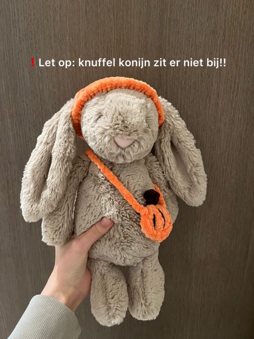 Gehaakt pompoen hoedje en tasje voor medium jellycat konijn
