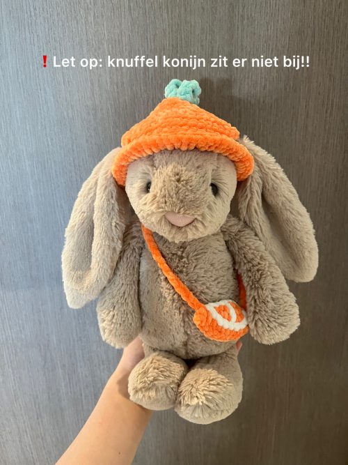 Gehaakt sinaasappel hoedje en tasje voor medium jellycat konijn
